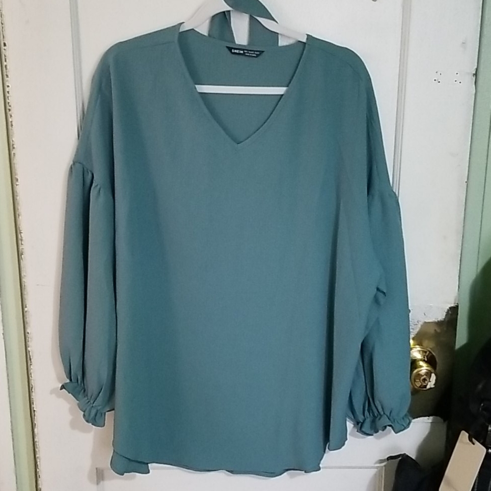 Teal blue long sleeve blouse